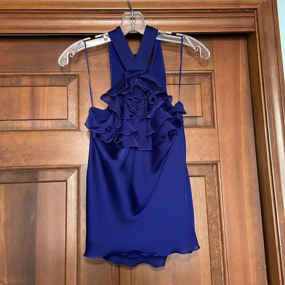 Express Royal Blue halter top with ruffle front